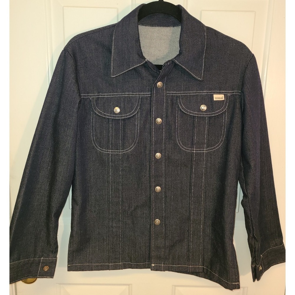Vtg Sears‎ Toughskins denim jacket Medium White stitch Sz Med Button Front